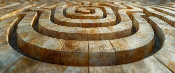 Abstract Stone Spiral Maze A 3D Render of a Complex Labyrinthine Structure