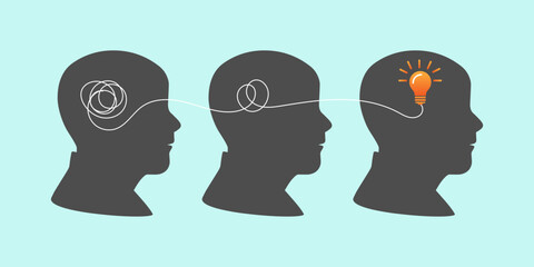 Concept of psychotherapy, brainstorming and mental problem solving with a human head in the background