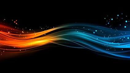 Aufkleber - Abstract Digital Art: Flowing Neon Waves of Orange and Blue