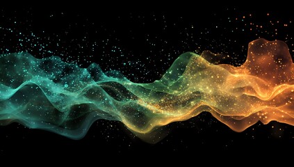 Poster - Abstract Cosmic Waves: A Symphony of Teal and Amber