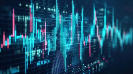Poster - Abstract digital data visualization with dynamic financial charts and graphs displayed on a screen.