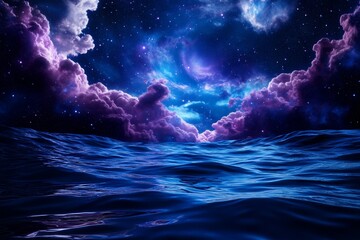 Wall Mural - A mesmerizing view of a celestial sky with vibrant clouds reflecting on the tranquil ocean surface below
