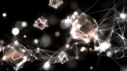 Poster - Abstract glowing geometric shapes connected by lines on a black background.