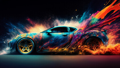 Aufkleber - Vibrant Artistic Car Design with Colorful Effects