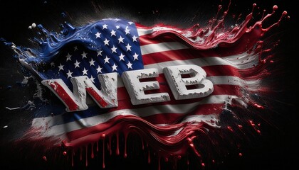 Poster - American Flag with Dripping Paint and WEB Text