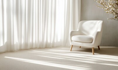 Poster - A minimalist interior with a white chair and soft natural light.