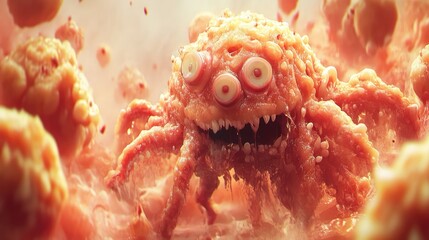 Poster - abstract creature with multiple eyes and tentacles in colorful environment
