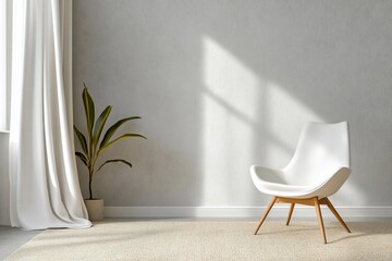 Poster - A minimalist room featuring a chair, plant, and natural light.