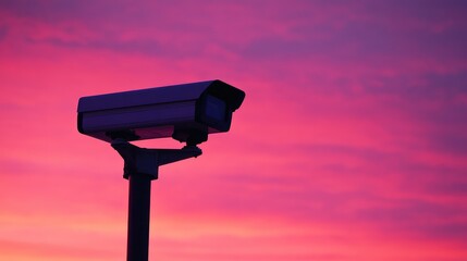 Poster - security camera silhouette against colorful sunset sky background