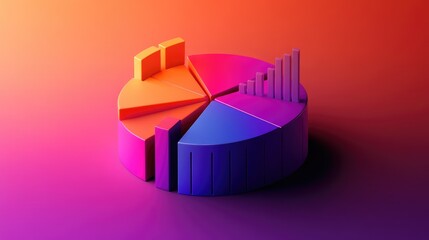 Poster - 3D Colorful Pie Chart and Bar Graph on a Bright Gradient Background