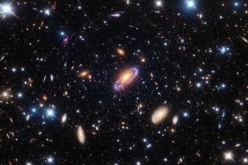 Wall Mural - an endless tunnel of swirling galaxies and distant star clusters in space.