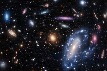 Wall Mural - an endless tunnel of swirling galaxies and distant star clusters in space.