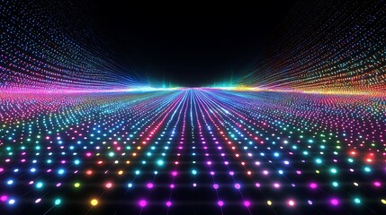 Wall Mural - an infinite array of colorful light waves stretching endlessly across a black background.