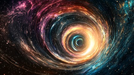 Wall Mural - an infinite spiral of colorful light waves stretching infinitely into space.