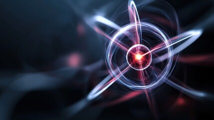 Fototapete - Abstract representation of atomic structure with glowing particles and swirling energy, illustrating concepts of science, physics, and modern technology in a visually striking manner