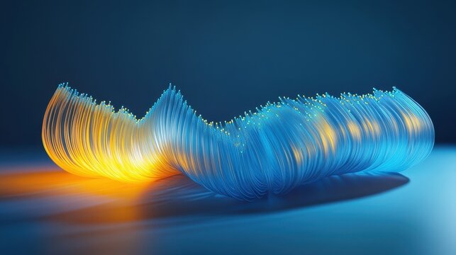 Abstract Digital Fiber Optics Wave Illumination  Blue and Orange Glowing Light Streaks
