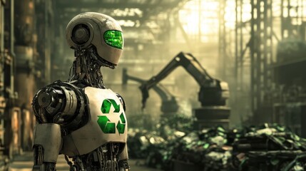 Poster - Futuristic Robot in Industrial Setting Focused on Recycling Concept