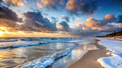 Wall Mural - Cold evening on the Baltic sea, cold, evening, Baltic sea, water, waves, horizon, dusk, twilight, chilly, coastline