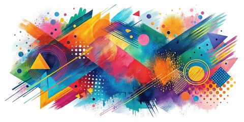 Poster - Expressive abstract design using colorful brush strokes and geometric shapes, artistic, vibrant, abstract