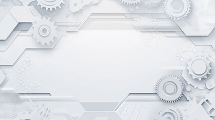Poster - Abstract white technological background with gears and hexagons.