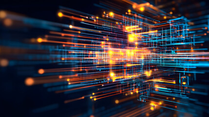Aufkleber - Abstract digital background with vibrant light trails and tech-inspired patterns