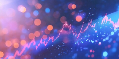 A digital blue stock market graph going up with a light bokeh background.