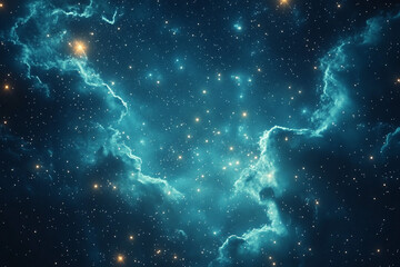 celestial aqua blue night sky with soft glowing stars, serene and enchanting