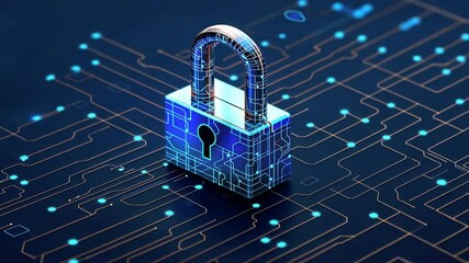 Poster - digital padlock enhancing cybersecurity and data protection through technology on circuit board for 
