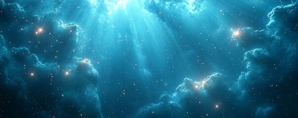enchanting aqua blue heavens with delicate star clusters and glowing light