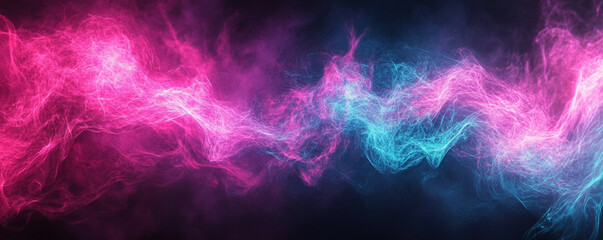 Wall Mural - Energetic magenta and cyan lines pulsing on a dark canvas