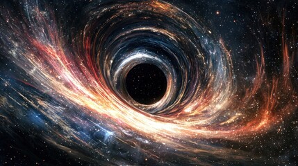 Wall Mural - A black hole in deep space, warping the stars and galaxies nearby, creating a distorted visual effect