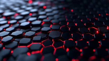 Poster - abstract hexagon pattern with red glowing edges, red and black hexagons wireframe wallpaper, desktop