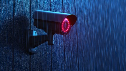 Poster - Surveillance camera monitoring rainy night urban environment digital imagery security concept