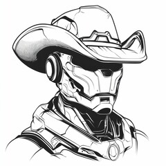 Wall Mural - line art illustration of a futuristic cowboy helmet.