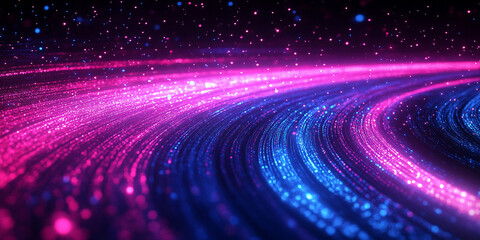 Wall Mural - Radiant magenta and cyan light trails converging in darkness