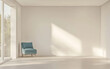 © JuanM - Bright and airy modern room with a single blue chair and ample natural light