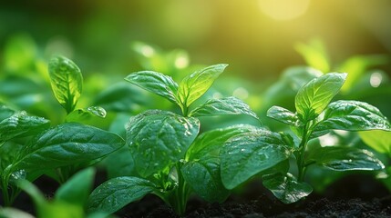 Sticker - Lush green seedlings thriving in sunlight.