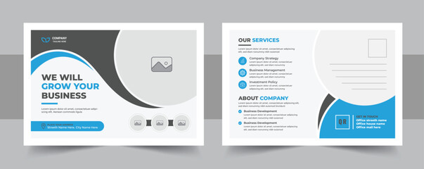 Wall Mural - business postcard design, marketing agency postcard template vector or company eddm postcard layout