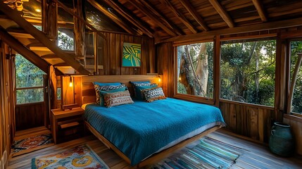 Wall Mural - Wooden Treehouse Bedroom With Canopy View