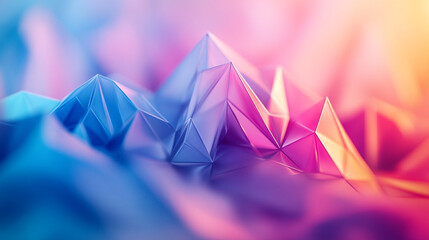 Poster - Colorful geometric mountains create a vibrant abstract landscape in soft light