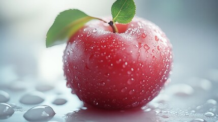 A red apple with a green leaf on top