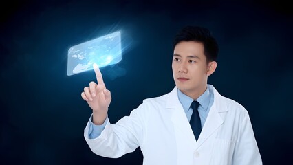 Poster - Innovative technology interaction laboratory digital content dark environment close-up view futuristic concept