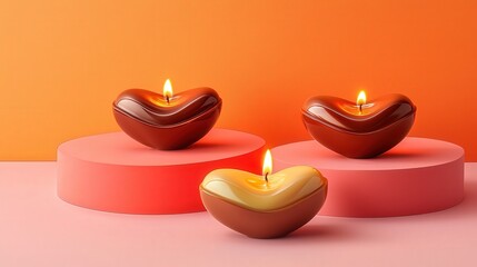 Poster - Heart-Shaped Candles on Colorful Background with Soft Lighting