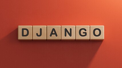 Fototapete - wooden cube block with DJANGO business word.close up of wooden elements,Business Concept.3D rendering on red background.