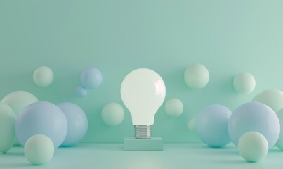 Poster - One of Lightbulb glowing among shutdown light bulb in dark area with copy space for creative thinking , problem solving solution and outstanding concept by 3d rendering technique