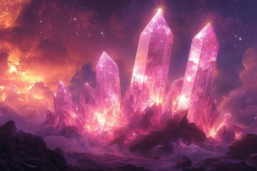 Wall Mural - Large pink crystal formation is lit up with a bright light