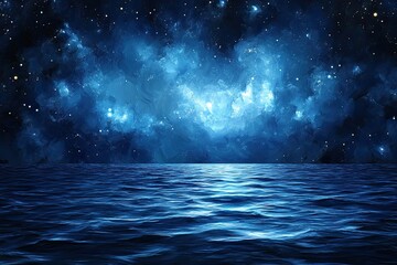 Wall Mural - Beautiful blue sky with a large body of water and a lot of stars