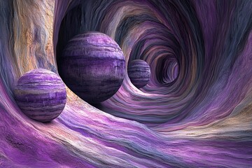 Wall Mural - Purple tunnel with three purple spheres in it