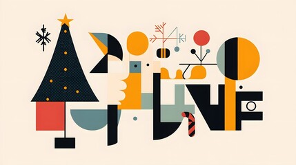 Poster - Abstract Geometric Christmas Tree Design Featuring Festive Colors