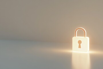 Poster - single glowing lock icon placed neatly on smooth white surface under soft natural light